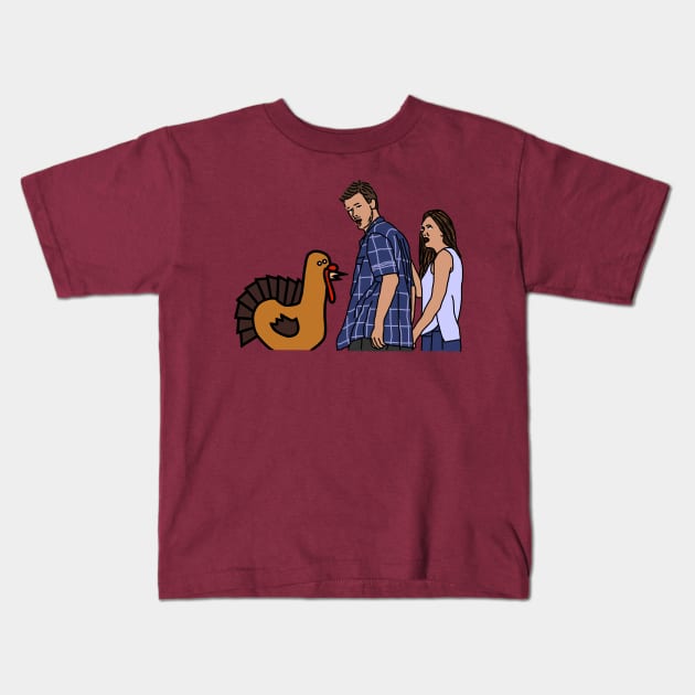 Thanksgiving Turkey and Distracted Boyfriend Meme Kids T-Shirt by ellenhenryart